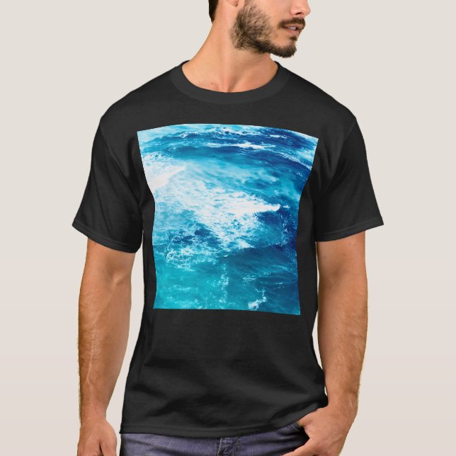 Camiseta Ondas verde azuladas del océano azul (Anverso)