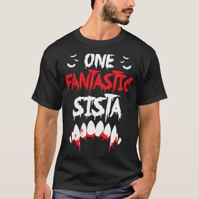 Camiseta One Fangtastic Sista Sister Matching Family Hallow (Anverso)