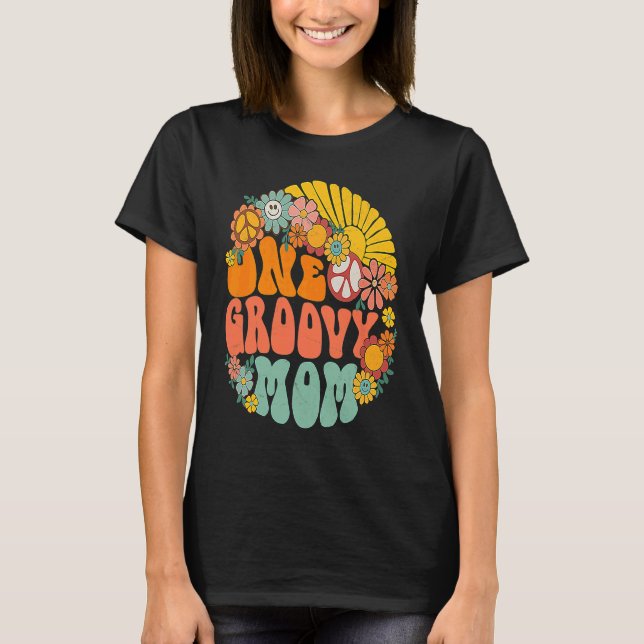 Camiseta One Groovy Mom Retro 70s Hippie Boho Wavy Mama Mot (Anverso)