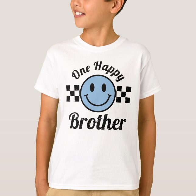 Camiseta One Happy Brother Blue Smile Primer Cumpleaños (Anverso)