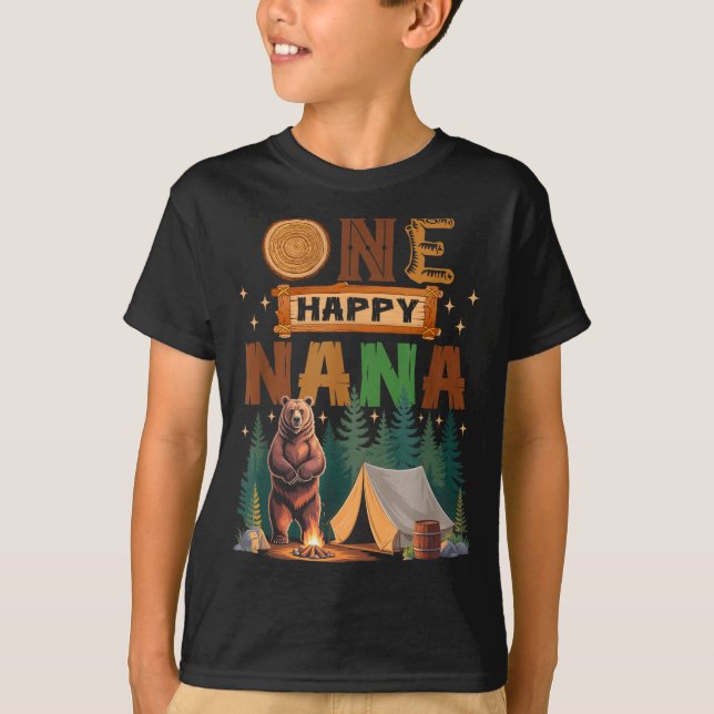 Camiseta One Happy Nana Camper 1st Birthday Camng Bear  (Anverso)