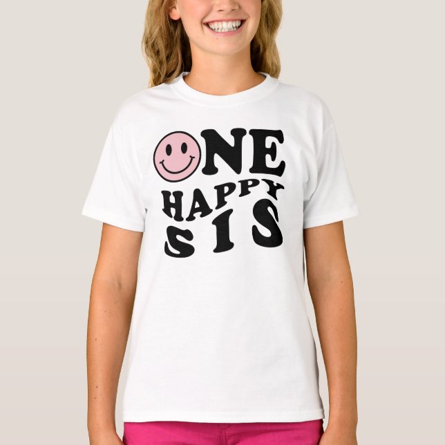Camiseta One Happy Sis | Cumpleaños de una familia rosada (Anverso)
