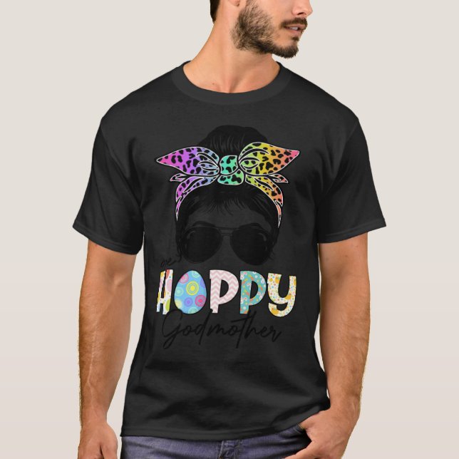 Camiseta One Hoppy Godmother Leopard Messy Bun Easter Day (Anverso)