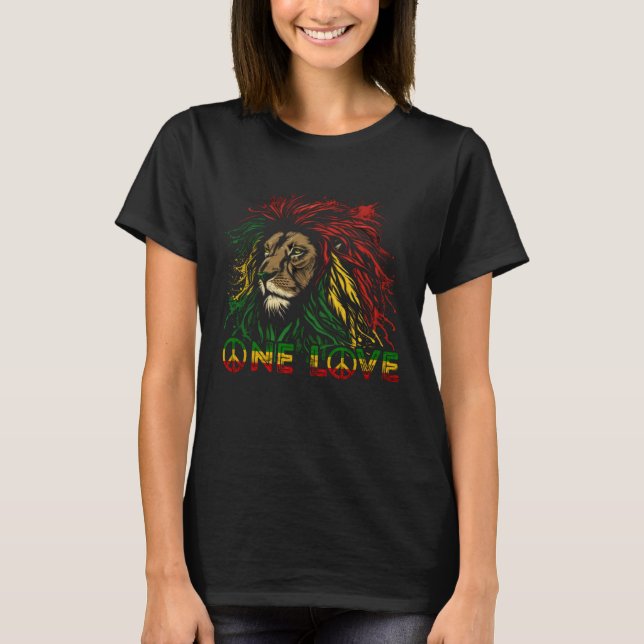 Camiseta One Love Rasta Reggae Lion Of Judah Pride Rastafar (Anverso)