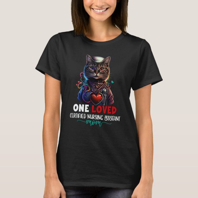 Camiseta One Loved Certified Nursing Assistant Mom Cat Moth (Anverso)