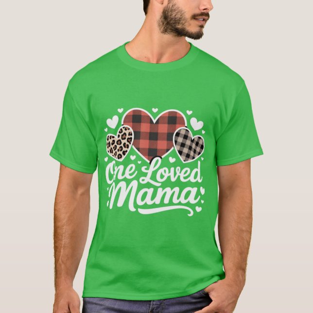 Camiseta One Loved MAMA Cute Plaid Heart Family Valentine f (Anverso)