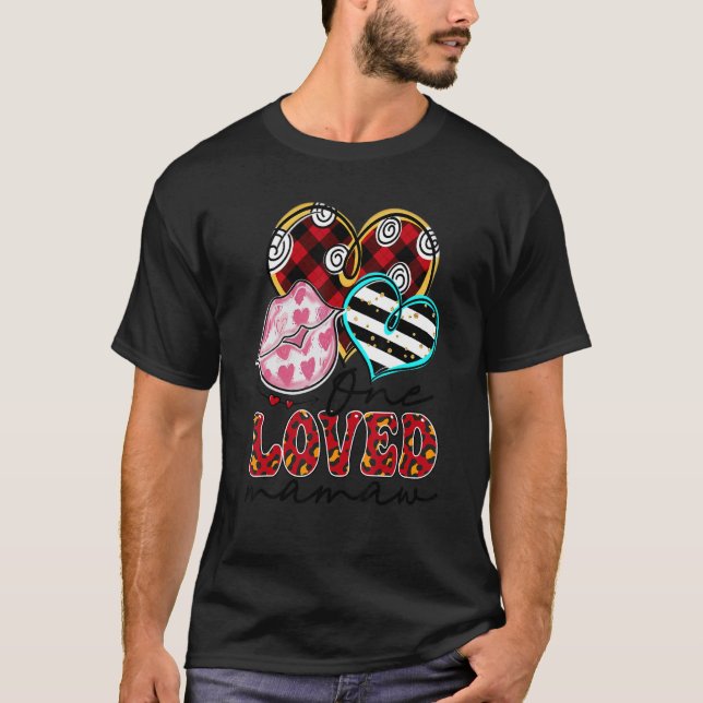 Camiseta One Loved Mamaw Kissing Red Plaid Heart Valentine' (Anverso)