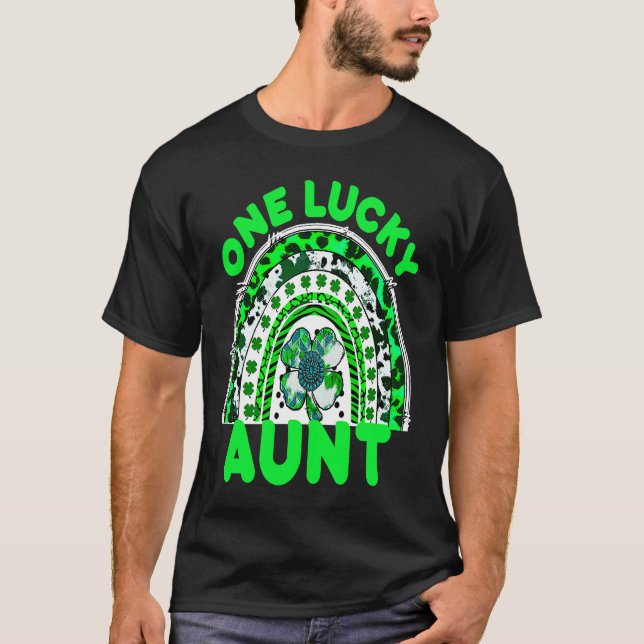 Camiseta One Lucky Aunt Good Luck Green Rainbow Shamrock Le (Anverso)