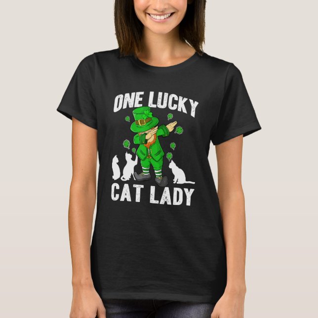 Camiseta One Lucky Cat Lady St Patricks Day Dabbing Leprech (Anverso)