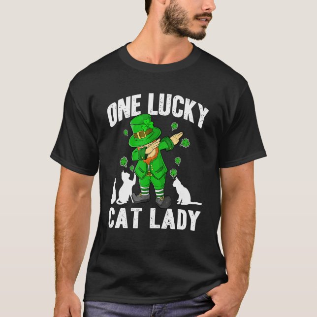 Camiseta One Lucky Cat Lady St Patricks Day Dabbing Leprech (Anverso)