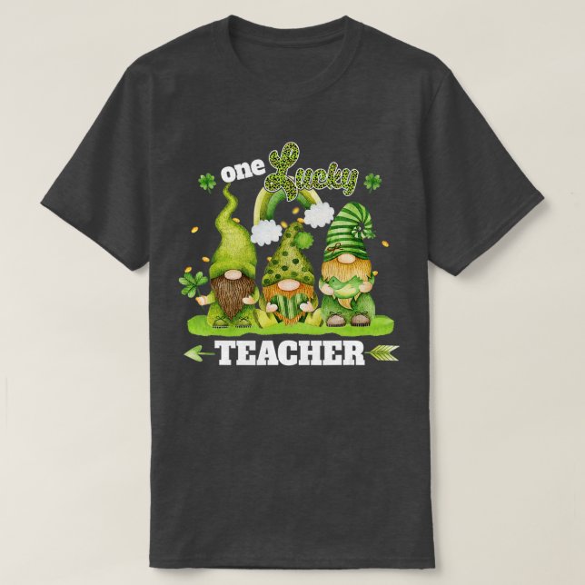 Camiseta One Lucky Cute Teacher Leopard Gnomes Happy St Pat (Diseño del anverso)