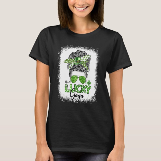 Camiseta One Lucky Gaga Messy Bun St Patricks Day Shamrock (Anverso)