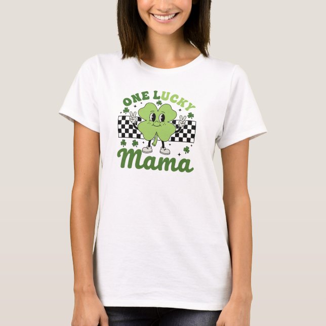 Camiseta One Lucky Mama Retro Shamrock Mascot Art (Anverso)