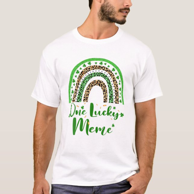 Camiseta One Lucky Meme Irish Rainbow Leopard Patricks Day (Anverso)