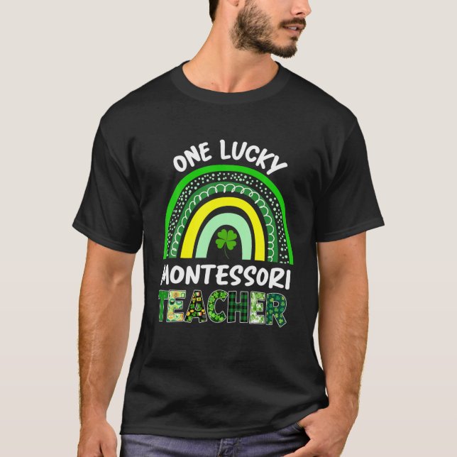 Camiseta One Lucky Montessori Teacher Leopard St Patrick’S (Anverso)