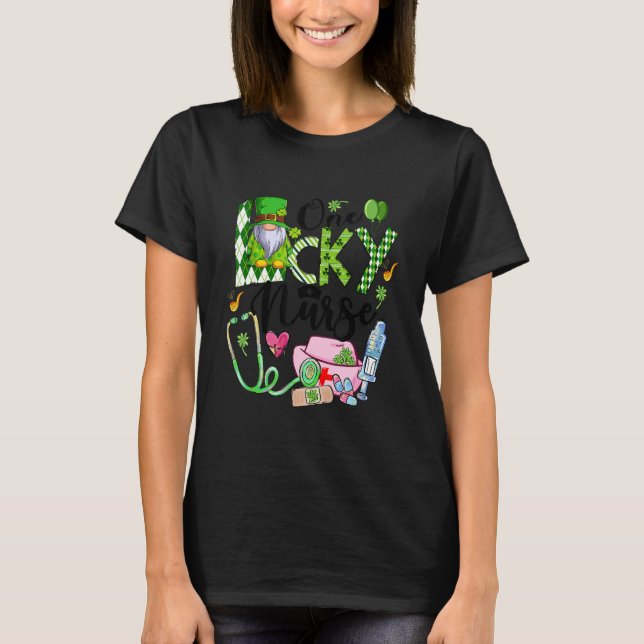Camiseta One Lucky Nurse Cute Gnome Shamrock St Patricks Da (Anverso)