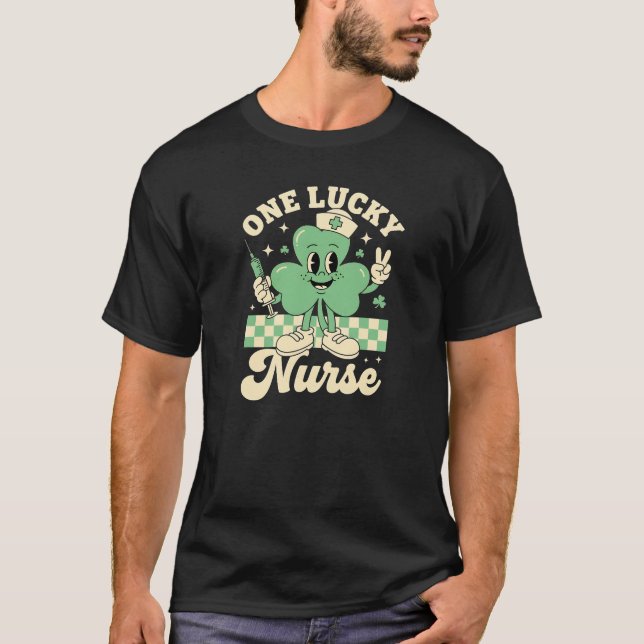 Camiseta One Lucky Nurse Retro Shamrock Mascot Art (Anverso)