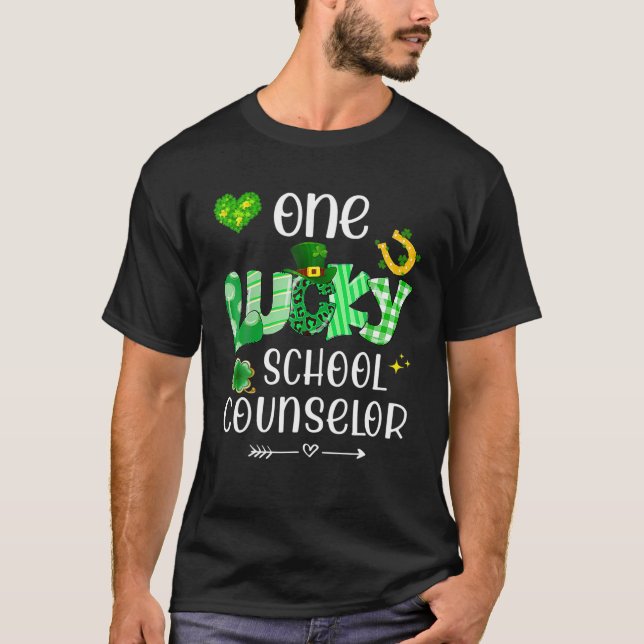 Camiseta One Lucky School Counselor Shamrock Teacher St Pat (Anverso)