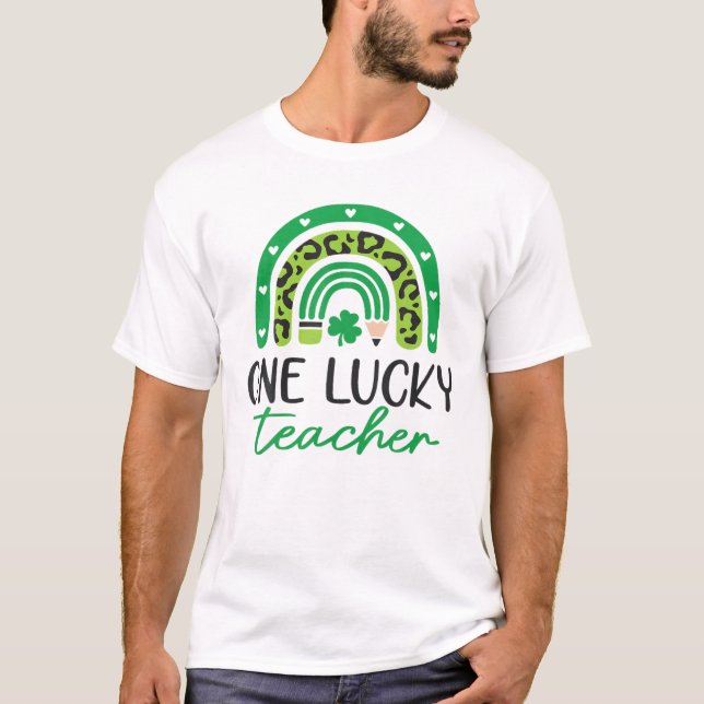 Camiseta One Lucky Teacher Boho Rainbow Leopard St Patrick' (Anverso)
