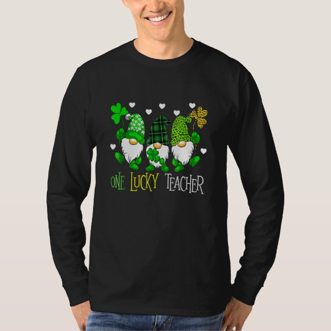 Camiseta One Lucky Teacher Irish Gnome Leopard Patricks Day (Anverso)