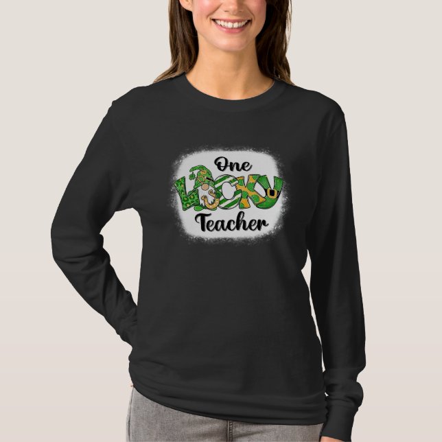 Camiseta One Lucky Teacher Irish Gnome Leopard Patricks Day (Anverso)
