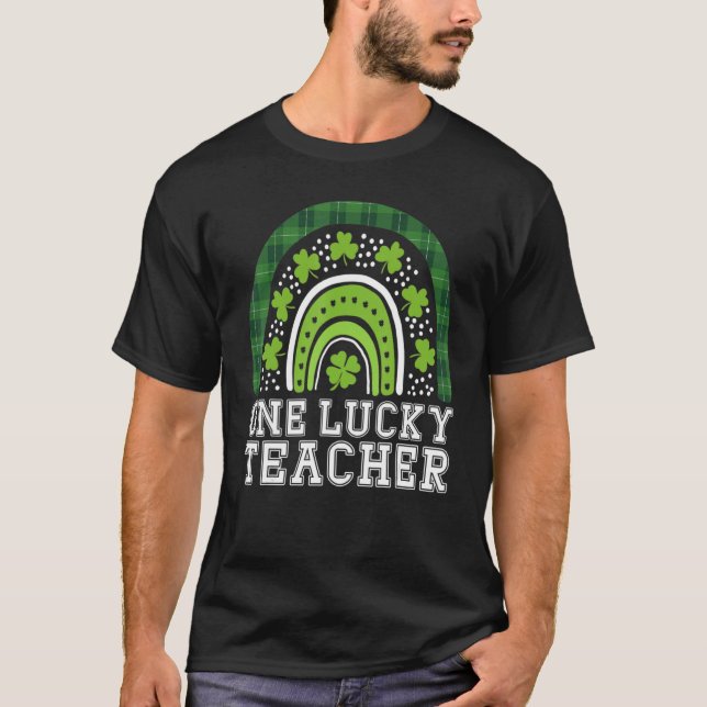 Camiseta One Lucky Teacher Leopard Rainbow St. Patrick's Da (Anverso)