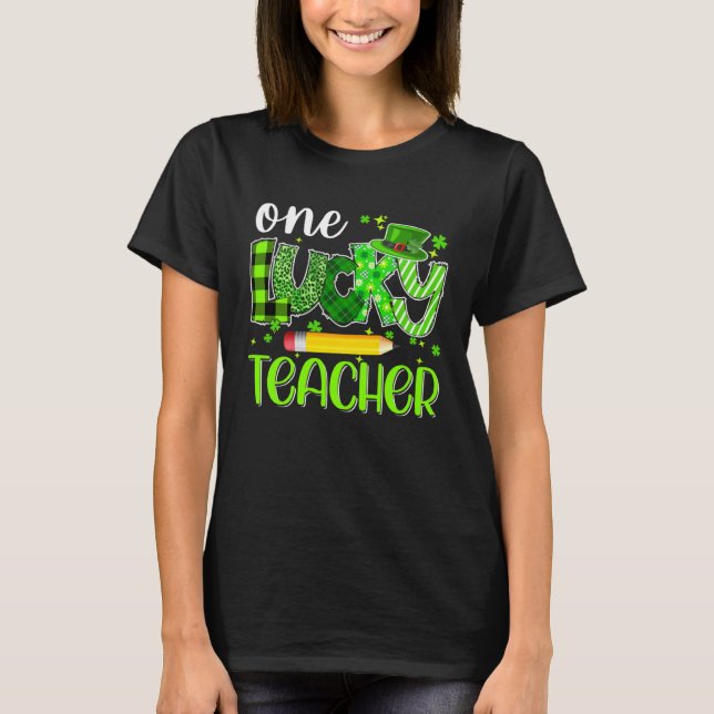Camiseta One Lucky Teacher Pencil Shamrock St Patricks Day  (Anverso)