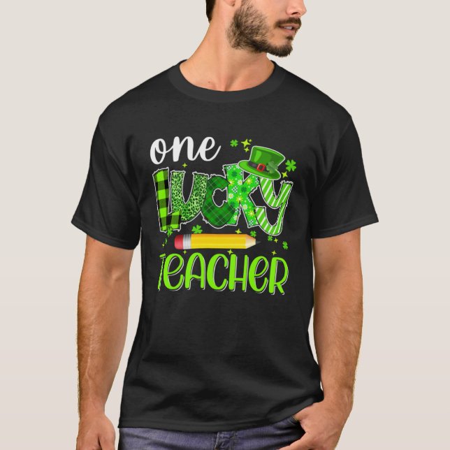 Camiseta One Lucky Teacher Pencil Shamrock St Patricks Day  (Anverso)