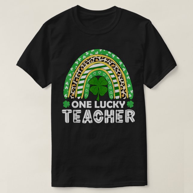 Camiseta One Lucky Teacher Rainbow Leopard St Patricku2019s (Diseño del anverso)