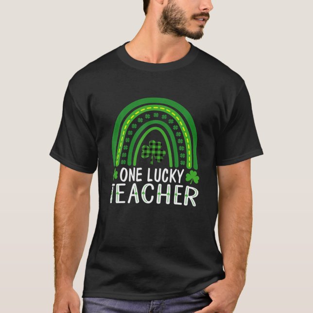 Camiseta One Lucky Teacher Rainbow Shamrock St Patricks Day (Anverso)