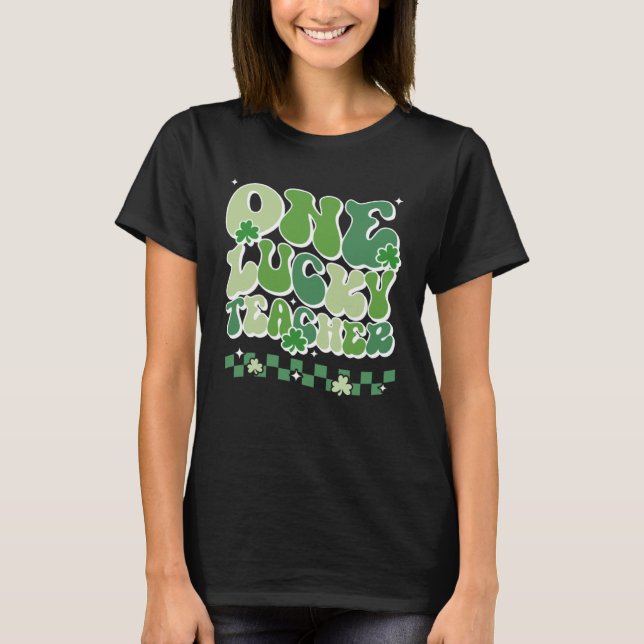 Camiseta One Lucky Teacher Retro Groovy For Teachers St Pat (Anverso)