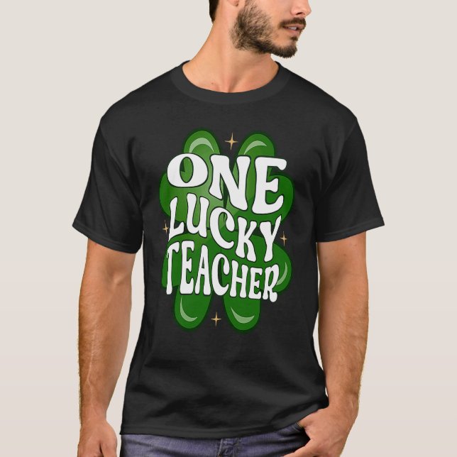 Camiseta One Lucky Teacher Retro St Patrick's Day Four Leaf (Anverso)