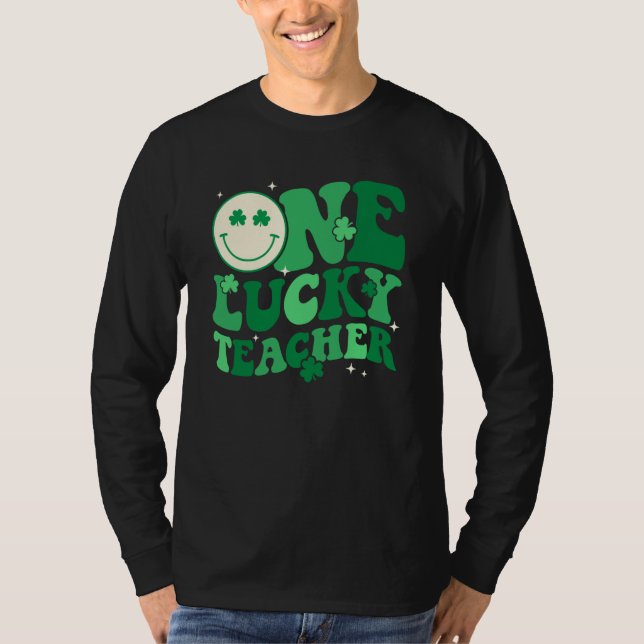 Camiseta One Lucky Teacher Shamrock Groovy St Patrick's Day (Anverso)