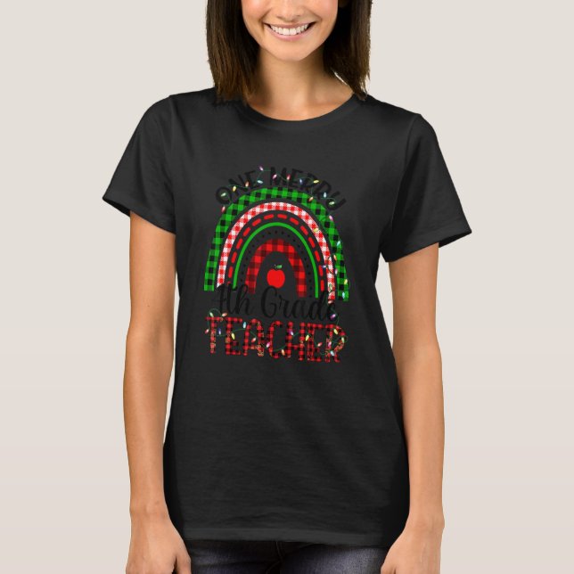 Camiseta One Merry 4th Grade Teacher Leopard Rainbow Buffal (Anverso)