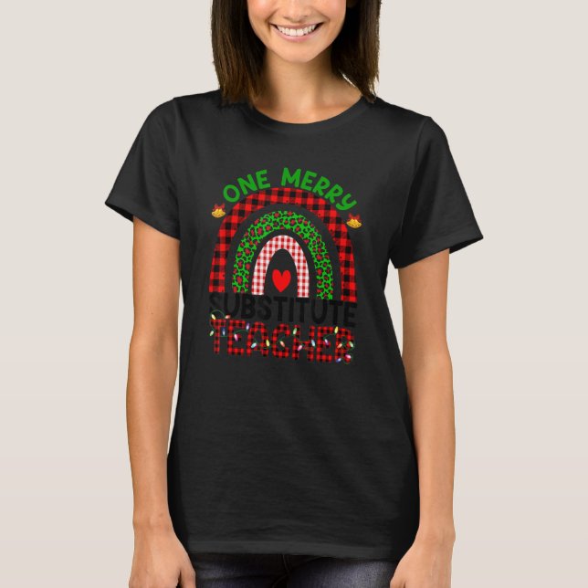 Camiseta One Merry Teacher  Substitute Teacher Leopard Rain (Anverso)