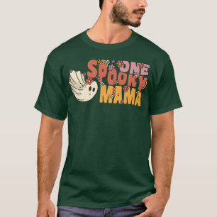 Camiseta One Spooky Mama Groovy Ghost With Vintage Flowers