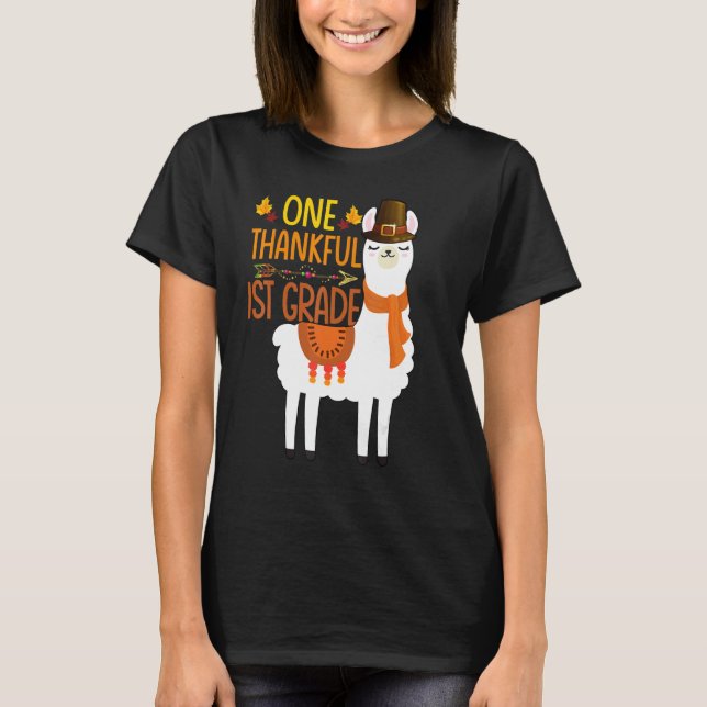 Camiseta One Thankful 1st grade Teacher Llama Thanksgiving  (Anverso)