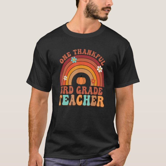 Camiseta One Thankful 3rd Grade Teacher Groovy Thanksgiving (Anverso)