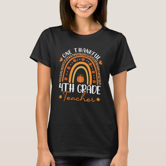 Camiseta One Thankful 4th Grade Teacher Rainbow Leopard Tha (Anverso)
