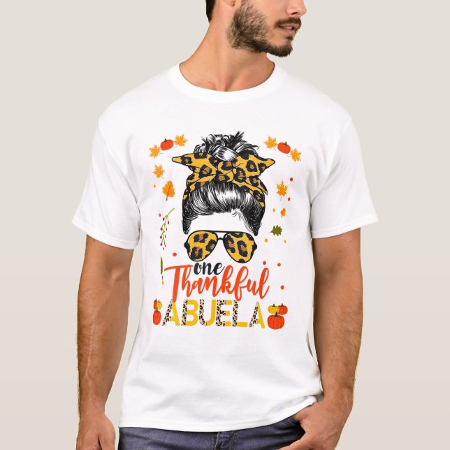 Camiseta One Thankful Abuela Grandma Leopard Bun Messy Than (Anverso)