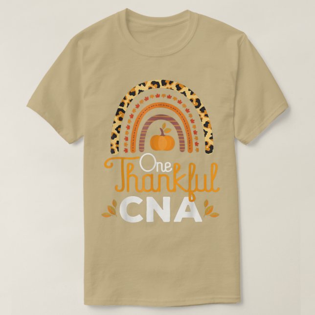 Camiseta One Thankful CNA Leopard Rainbow Thanksgiving Fall (Diseño del anverso)