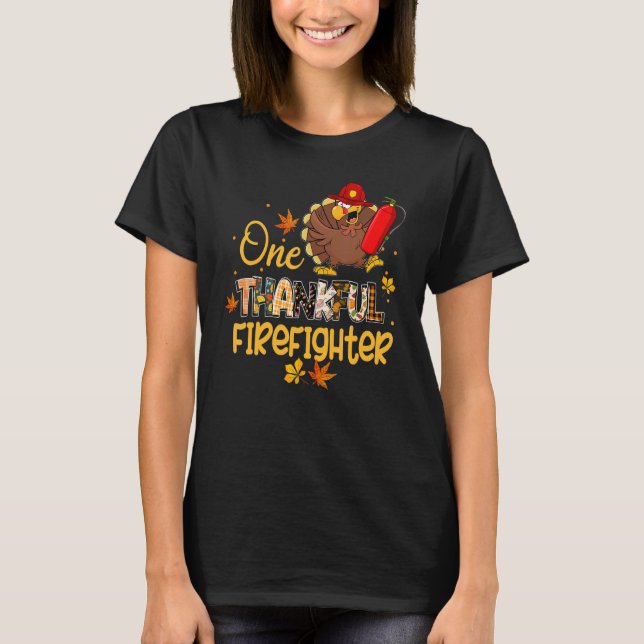 Camiseta One Thankful Firefighter Turkey Pilgrim Hat Thanks (Anverso)