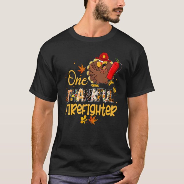 Camiseta One Thankful Firefighter Turkey Pilgrim Hat Thanks (Anverso)