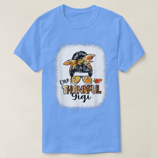 Camiseta One Thankful Gigi Messy Bun Women Fall Cute Thanks (Diseño del anverso)