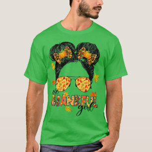 Camiseta One Thankful Girl Messy Bun Funny Fall Autumn Than
