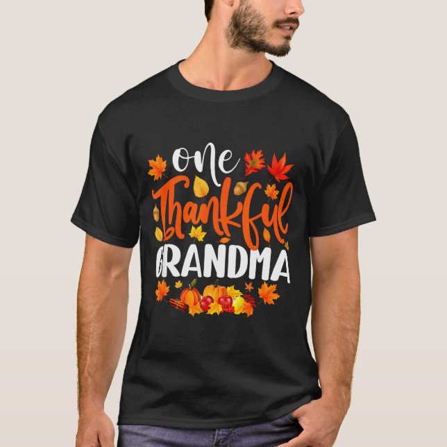 Camiseta One Thankful Grandma Funny Fall Autumn Thanksgivin (Anverso)