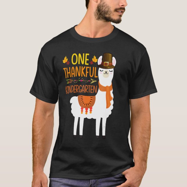 Camiseta One Thankful kindergarten Teacher Llama Thanksgivi (Anverso)