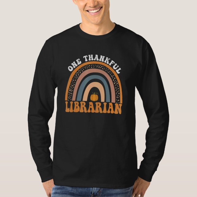 Camiseta One Thankful Librarian Teacher Groovy Thanksgiving (Anverso)