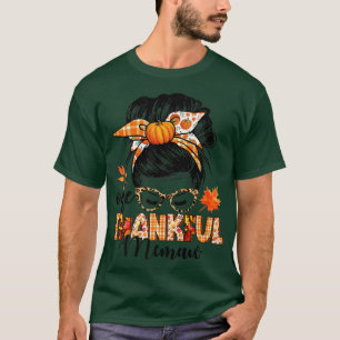 Camiseta One Thankful Memaw Messy Bun Fall Autumn Thanksgiv