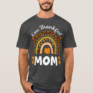 Camiseta One Thankful Mom Thanksgiving Rainbow Fall Leopard